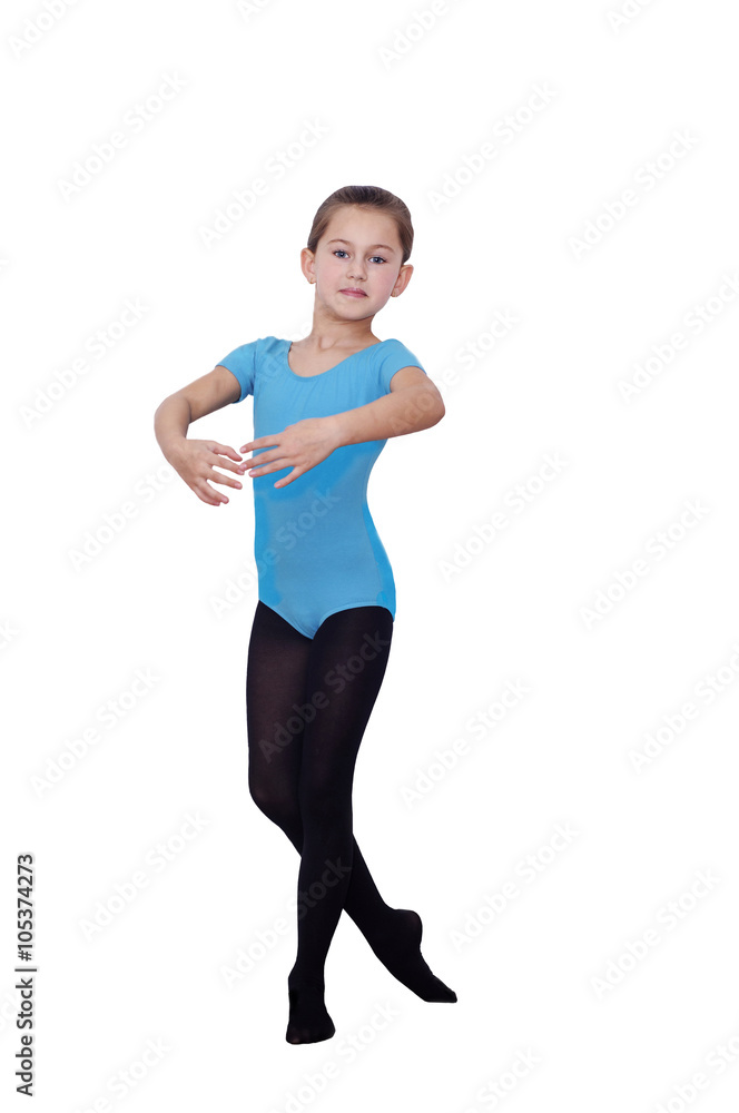Ballerina Girl 6 years. Positions in the ballet. Pretty Ballerina practicing her positions isolated on white background. Ballerina Girl 6 years. Positions in the ballet. Pretty Ballerina practicing her positions isolated on white background.