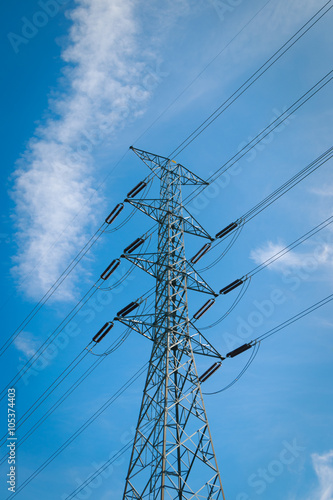 power transmission tower on cloud and sky background