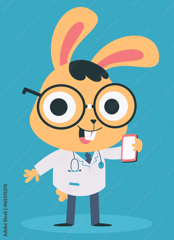 Nerd Doctor Bunny Talking on the Phone