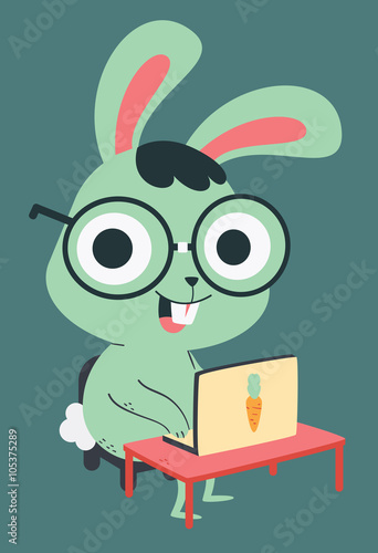 Nerd Bunny in Front of a Computer