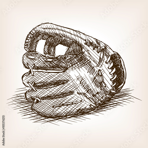 Baseball glove hand drawn sketch style vector