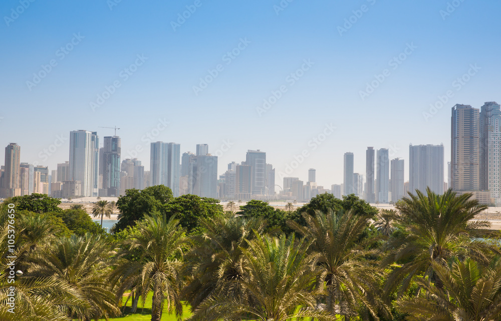 Naklejka premium widok na miasto na zatokę