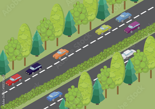 isometric road and cars
