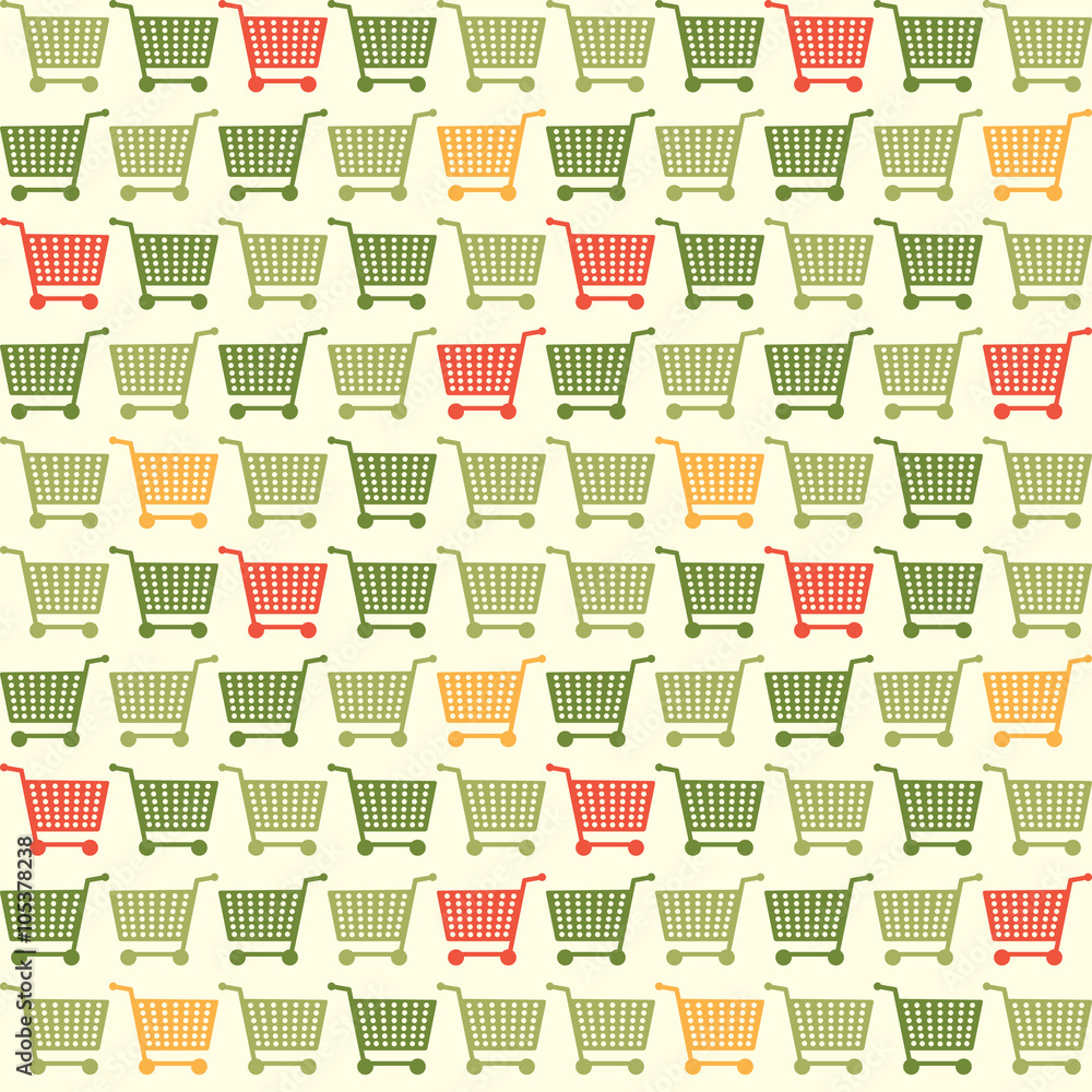 Seamless Shopping Cart Colored Pattern