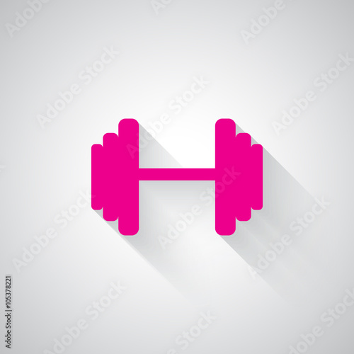 Pink Dumbbell web icon on light grey background