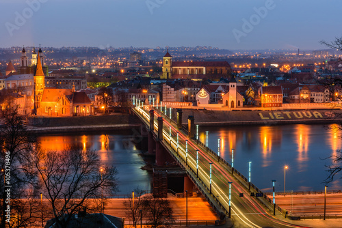 Night panorama of the river and Kaunas from Aleksotas hill, Kaunas, Lithuania. photo