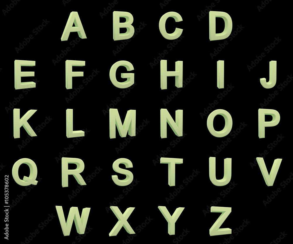 Phosphorescent capital letters alphabet