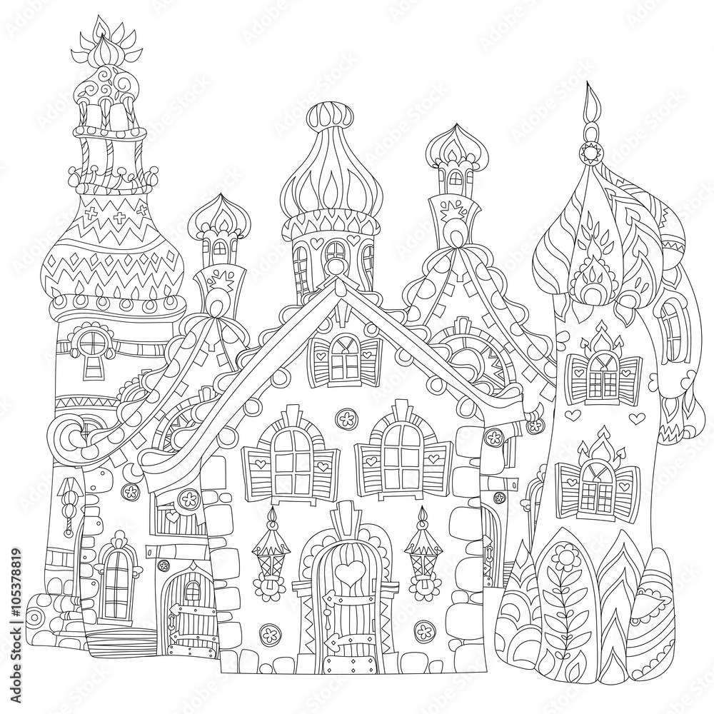 Vector cute fairy tale town doodle