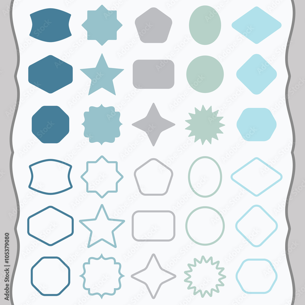 Matte blue silhouette and outline basic shapes emblems icons set Matte blue silhouette and outline basic shapes emblems icons set