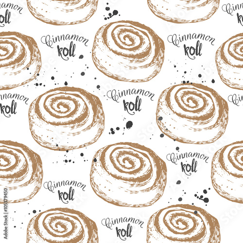 Seamless food background with cinnamon roll. Fresh organic food. 