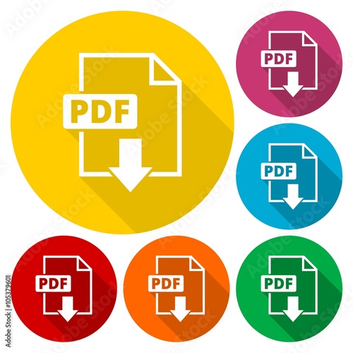 Pdf icons set with long shadow