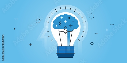 Flat line design website banner of big idea, inspiration, brainstorming, business ideas. Modern vector illustration for web design, marketing and print material.