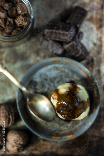 Ice cream with glaze. Still life.