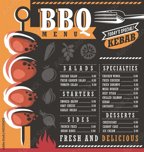 Abstract grill menu layout concept on dark black background