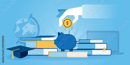 Flat line design website banner of investment in knowledge, student loans, scholarships. Modern vector illustration for web design, marketing and print material.