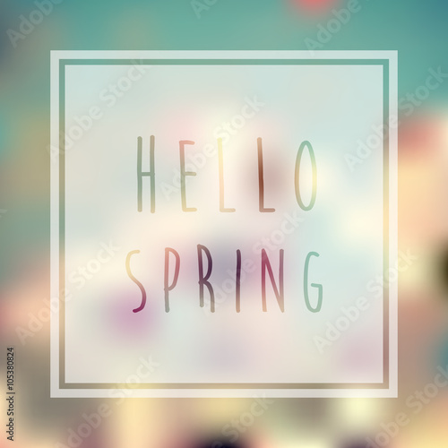 Hello spring illustration with cherry tree and sky style vintage blurry gradient mesh background.