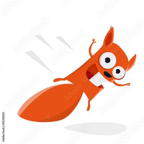 funny cartoon squirrel is flying