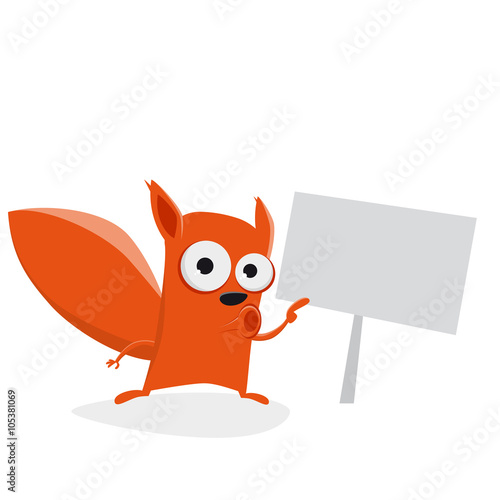 funny cartoon squirrel with an empty sign