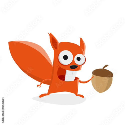 funny cartoon squirrel with a nut