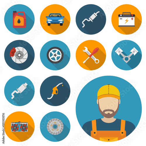 Car parts set icons