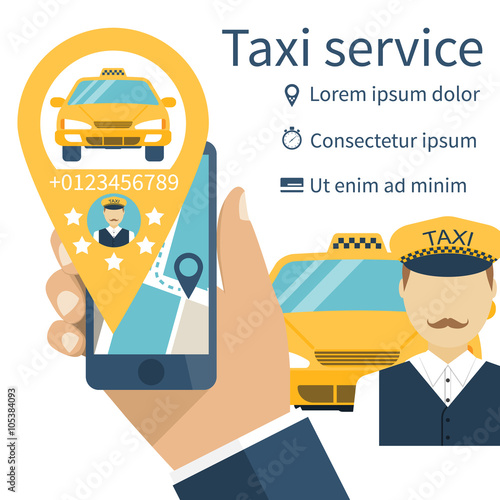 Mobile phone in hand with the app for an order of a taxi service