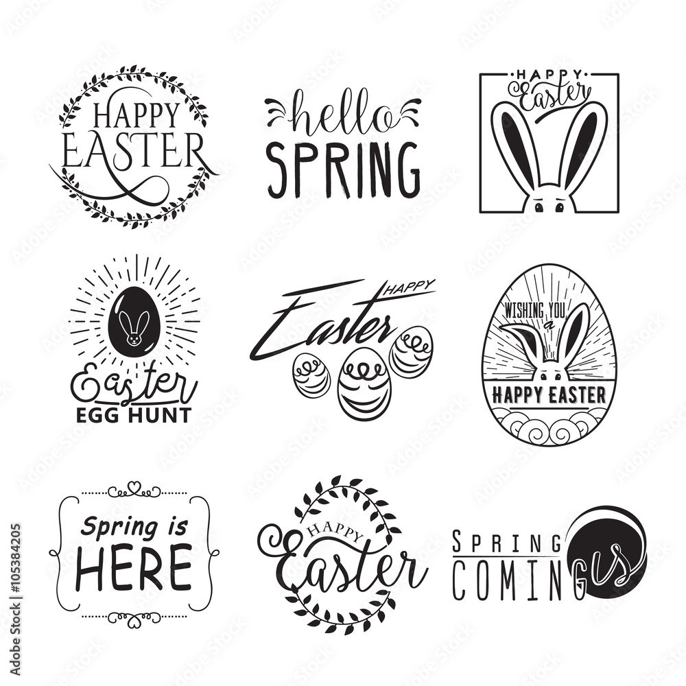 Easter and spring wishes lettering labels design set Easter and spring wishes lettering labels design set