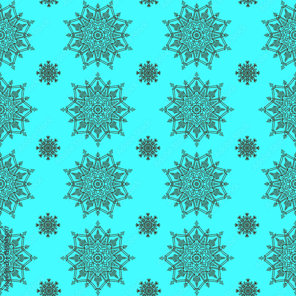 Brown And Blue Ornamental Seamless Pattern With Snowflakes Brown And Blue Ornamental Seamless Pattern With Snowflakes