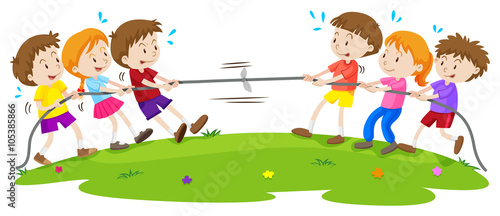 Kids playing tug of war at the park