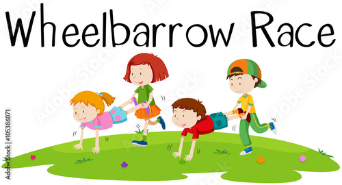 Children playing wheelbarrow race