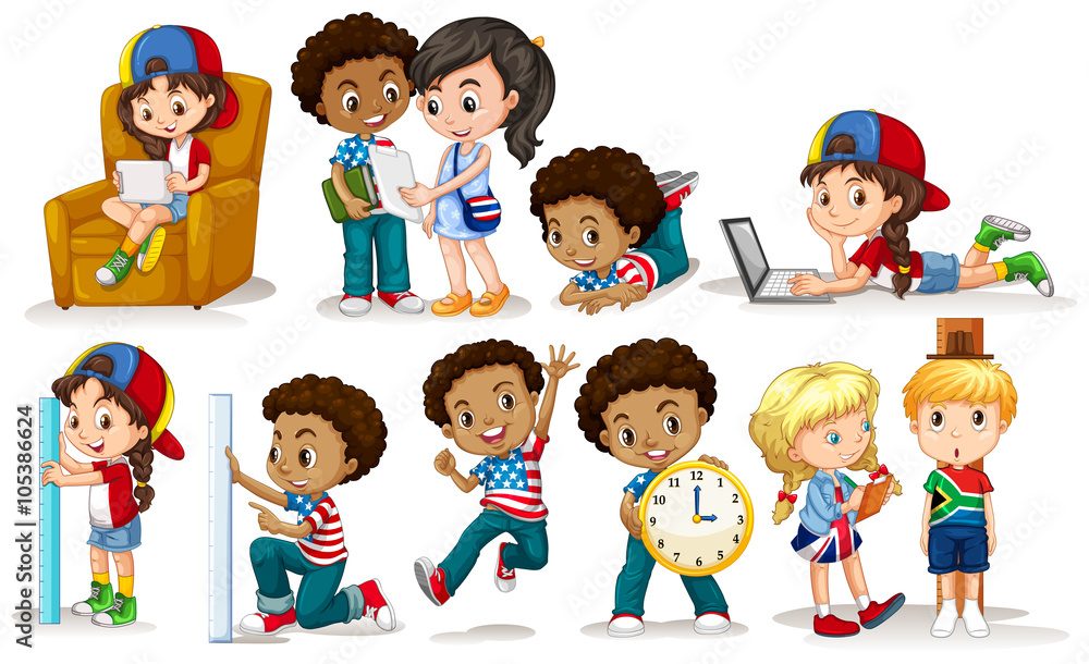 Boys and girls doing different activities Boys and girls doing different activities