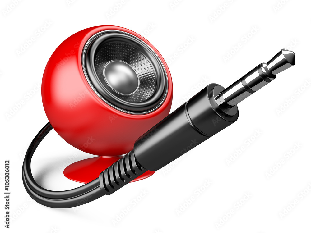 3,5 mm audio plug and red speaker. 3,5 mm audio plug and red speaker.