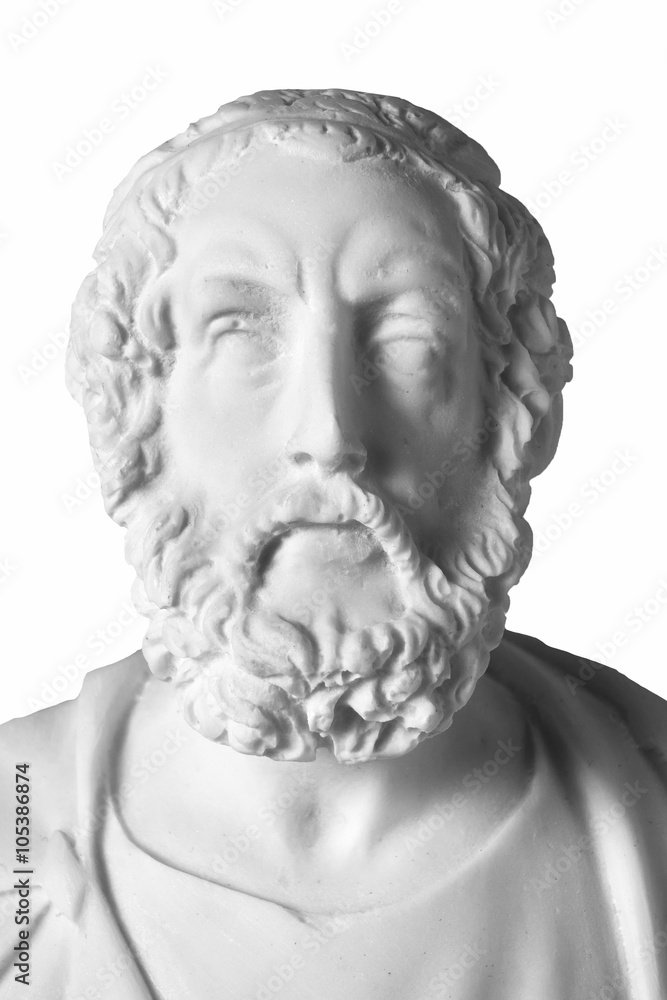 White marble bust of the greek poet Homer isolated on white