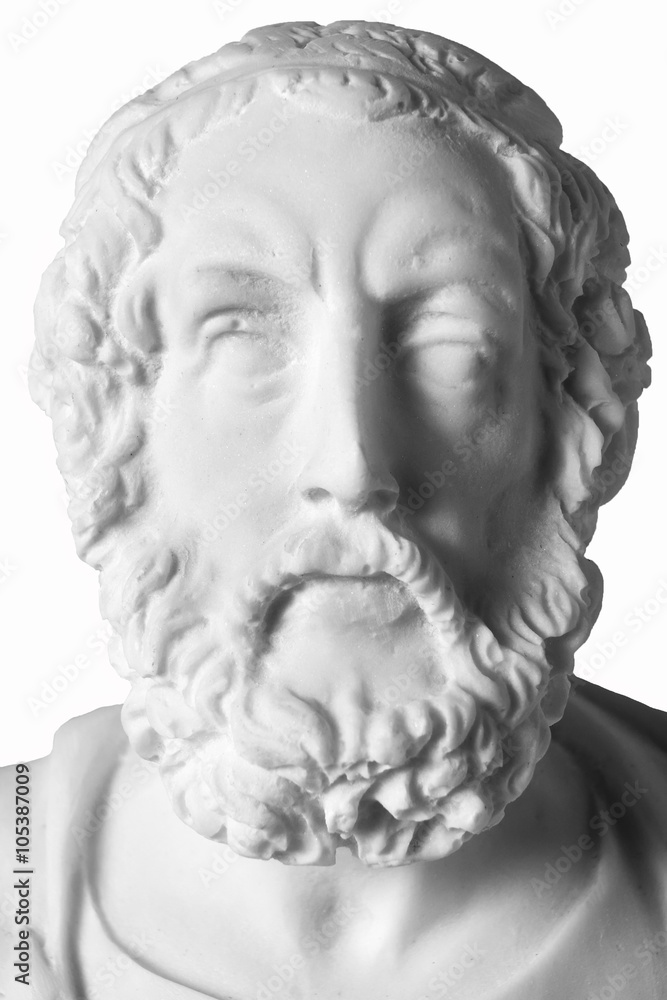 White marble bust of the greek poet Homer isolated on white