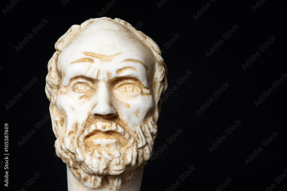 White marble bust of the greek philosopher Democritus