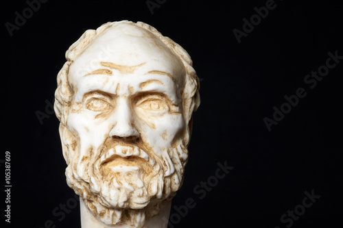 White marble bust of the greek philosopher Democritus