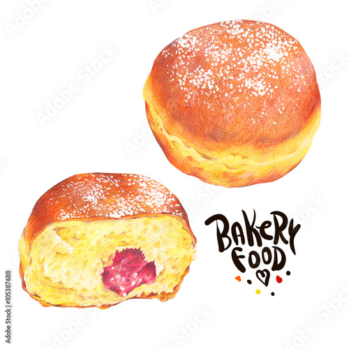 Hand drawn baking set isolated on a white background, donuts Ber