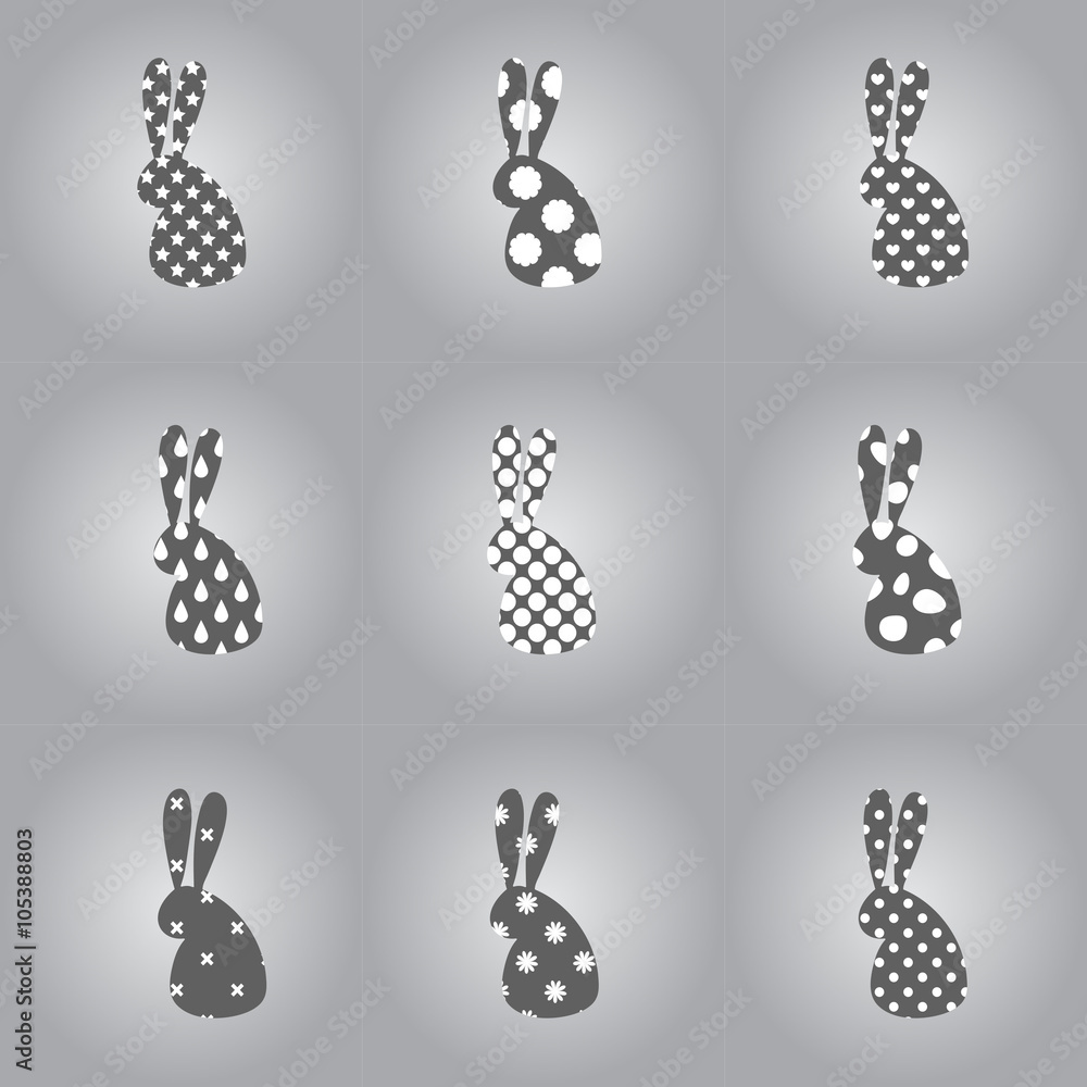 Modern set of grey rabbit icons Modern set of grey rabbit icons