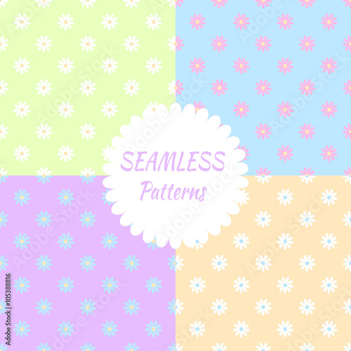 Cute seamless patterns set. Chamomile flowers pattern