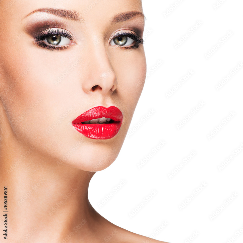 Closeup face of a beautiful woman with brown make-up Closeup face of a beautiful woman with brown make-up