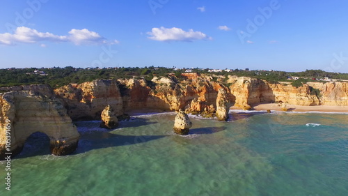 Aerial from Praia da Marinha in the Algarve, the most famous beach in Portugal