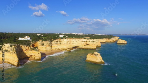 Aerial from Praia da Marinha in the Algarve, the most famous beach in Portugal