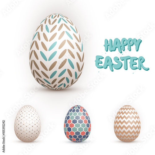Realistic Vector 3D Easter Egg Set. Happy Easter Painted Vector 