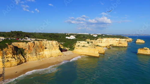 Aerial from Praia da Marinha in the Algarve, the most famous beach in Portugal