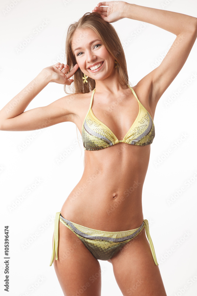 Cheerful young woman ,dressed in bikini Cheerful young woman ,dressed in bikini