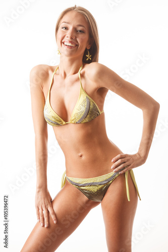Cheerful young woman ,dressed in bikini