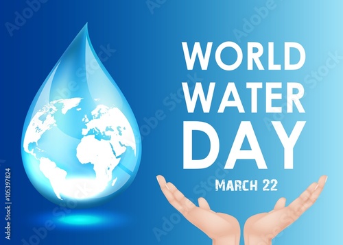 World inside water with text  over the Hand 