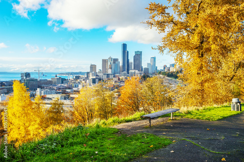 cityscape and skyline of seattle on view from hill © zhu difeng