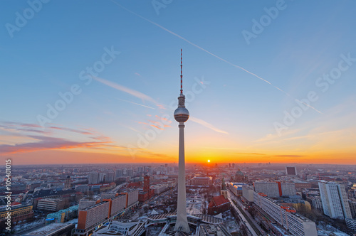 Photography Beautiful sunset over downtown Berlin with the famous Television Tower