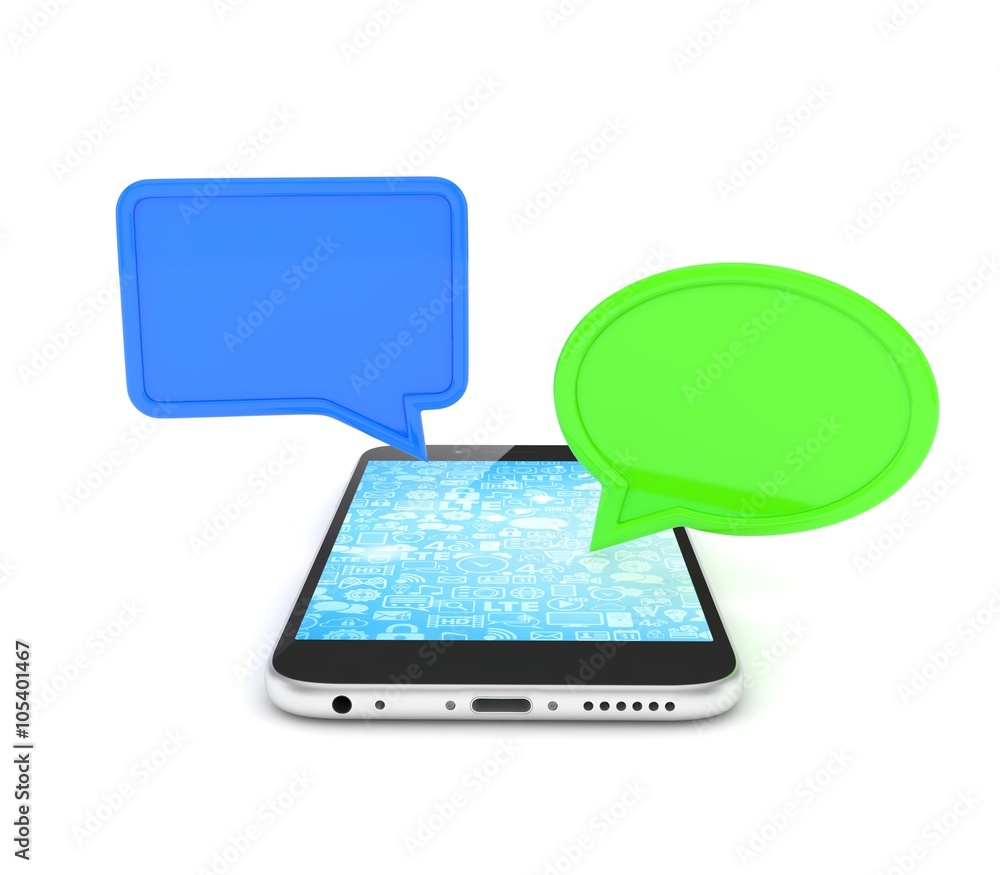 smartphone with bubbles isolated on white background smartphone with bubbles isolated on white background