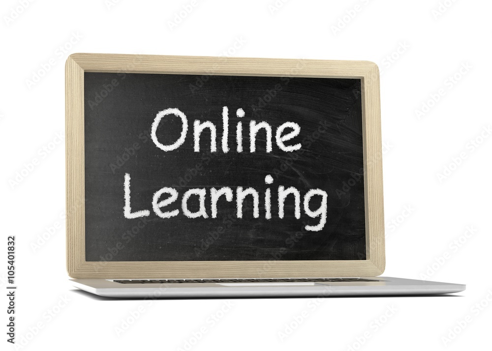 Fototapeta premium Laptop with chalkboard, online education concept